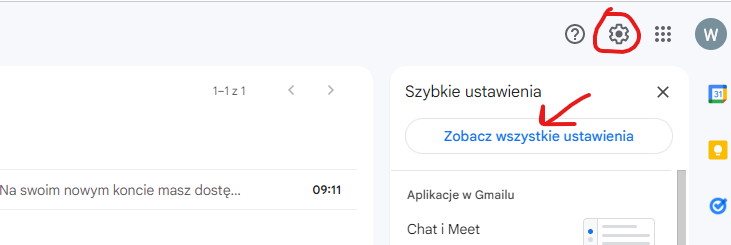 Gmail, wejście w ustawienia